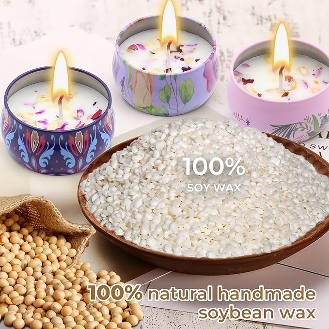 Scented Candles Gift Set for Women Soy Candles 4 Pack Natural Aromatherapy with Dried Flowers in Reusable Tins Relaxation Gift for Birthday Mother's Day Valentine's Day Christmas New Home