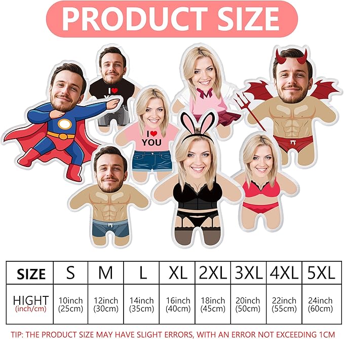 Custom Face Pillow Cute Personalized Photo Plush Doll, 3D Double-Sided Plush Stuffed Pillow for Home Sofa Decor Customized Funny Pillow for Valentines Day Gifts for Boyfriend Girlfriend Him Her