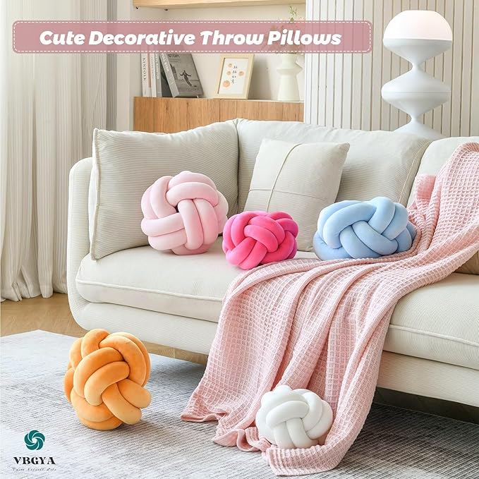 Knot Pillow Ball, Soft Home Decorative Throw Pillows Cushion, Round Changeability Knotted Pillows, Modern Home Handmade Cushions for Bedroom, Sofa, Couch (8 Inch, Hot Pink)