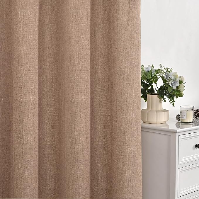 YoungsTex Mocha Brown Linen Curtains 45 Inch Length, Short Semi Sheer Drapes with Grommet Light Filtering for Bathroom Living Room Windows, 2 Panels, 42 X 45 Inch