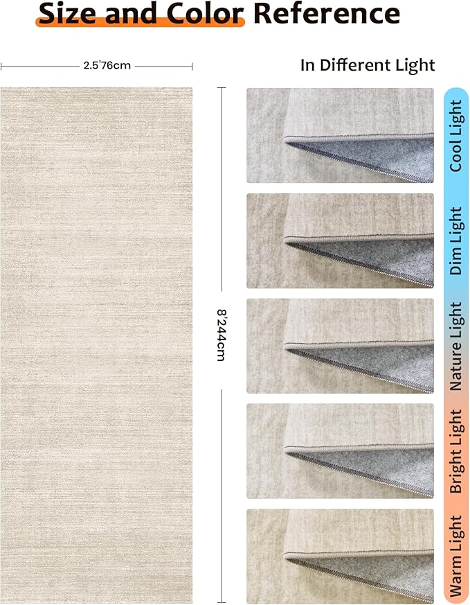 Art&Tuft Non-Slip Runner Rug - 2'6"x8' Runner Rug Washable Low-Pile Rugs Runners, Soft Distressed Carpet Runner for Bedroom Bathroom Kitchen Laundry Living Room, Beige