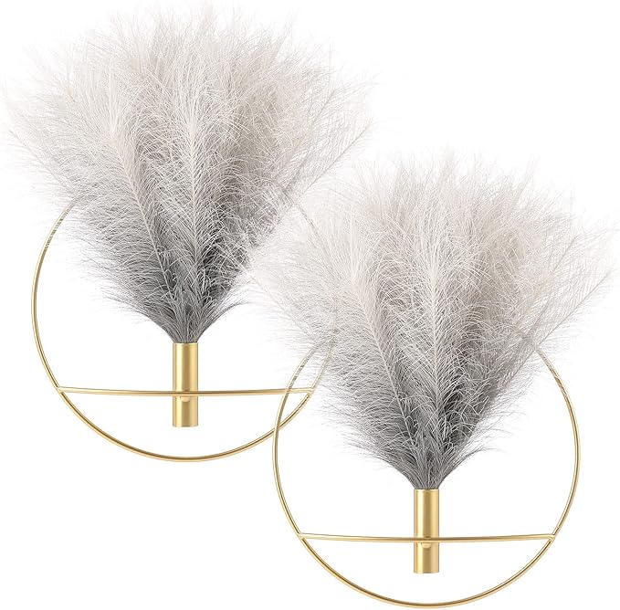 Pretty Jolly Boho Wall Decor, Wall-Mounted Metal Wall Decor, Hanging Artificial Pampas Display, Wall Art Living Room, Bedroom, Bathroom, Dining room, Plant Wall Decor 2 Pack Gold