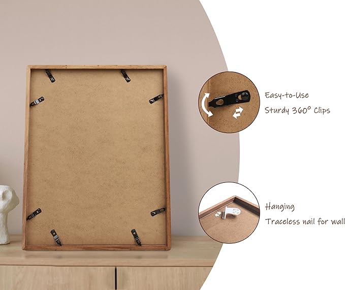 11x14 Picture Frame with Mat for 5x7/8x10, Natural Walnut Wood Handcrafted Rounded Corner with Real Glass, Vertical or Horizontal Display Photo Gallery Wall Mounting Frame