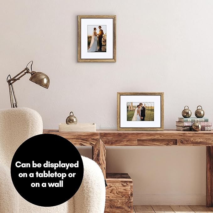 Americanflat Vintage Frames - 8x10 Picture Frame with Beaded Accents and Shatter-Resistant Glass - Use as 5x7 Frame or Display 8x10 Photos Without Mat - Heirloom Collection - Tabletop or Wall - Gold