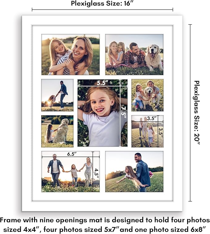 Americanflat 16x20 Collage Picture Frame with Polished Plexiglass - Multi Picture Frames Fit One 6x8, Four 5x7 and Four 4x4 Photos or Use as One 16x20 Frame - Signature Collection - White