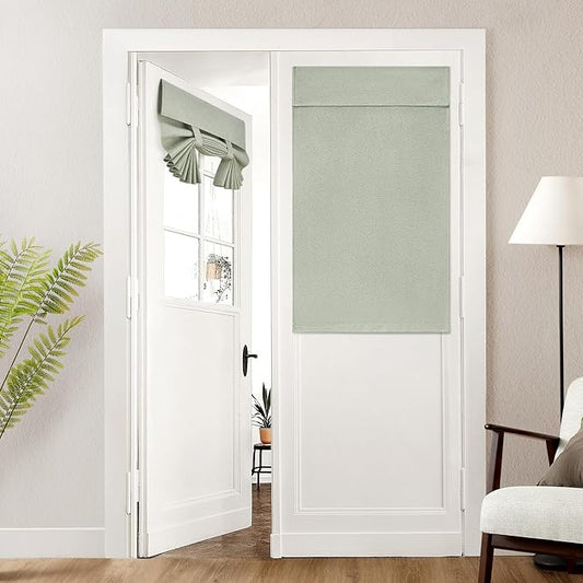 HOMEIDEAS 100% Linen Blackout French Door Curtains, Privacy Door Window Curtains, 26 X 40 Inch Room Darkening Blinds, Thermal Insulated Shades for Bedroom, 1 Panel, Sage Green