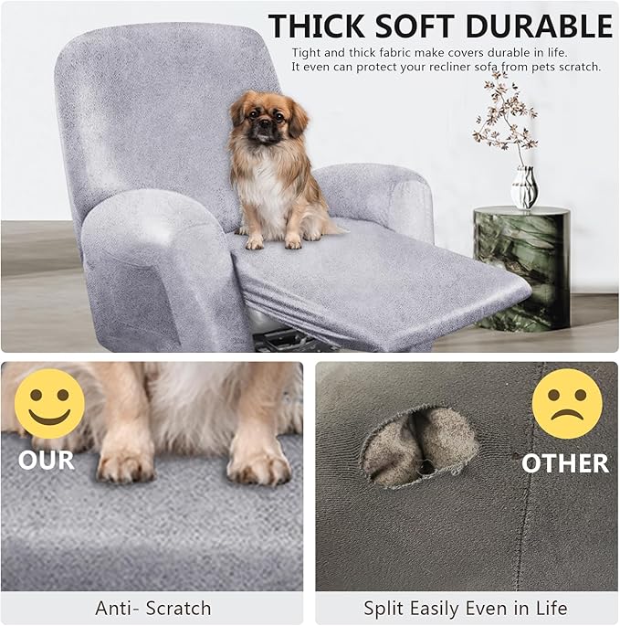 ANARACHON Recliner Chair Covers Leather Like, 4 Pieces Recliner Cover for Recliner Chair, Soft Sofa Slipcover Furniture Protector Washable Sofa Cover for Pets Kids (Marbling)