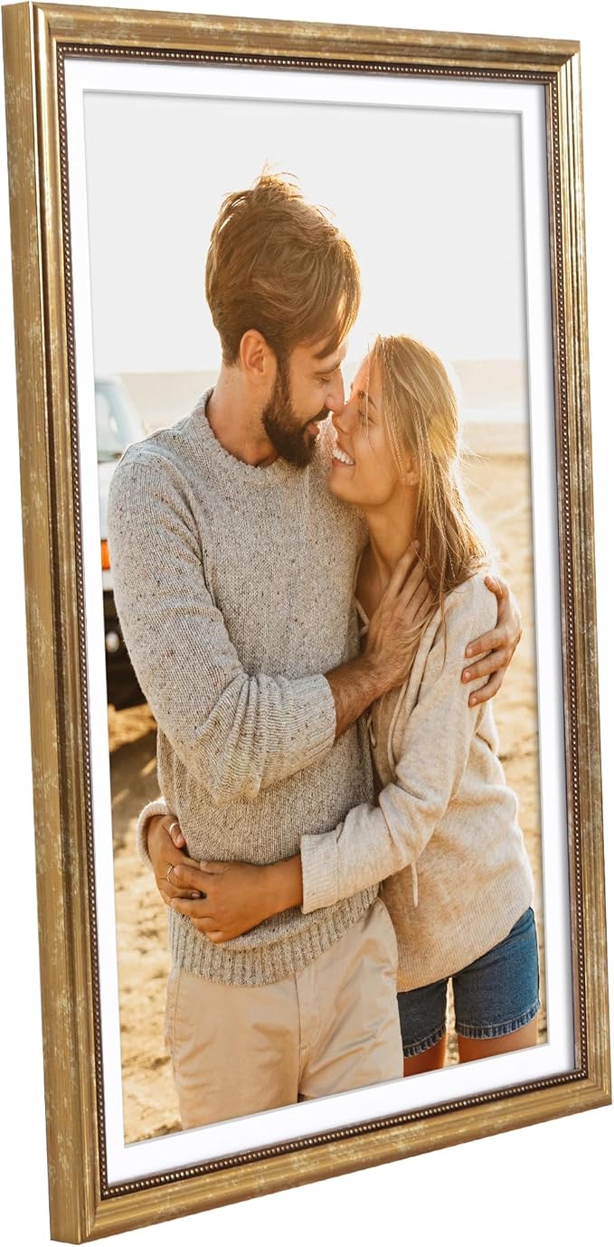 Americanflat Vintage Frames - 12x18 Poster Frame with Beaded Accents and Polished Plexiglass - Use as 11x17 Frame or Display 12x18 Photos Without Mat - Heirloom Collection - Wall Display - Gold