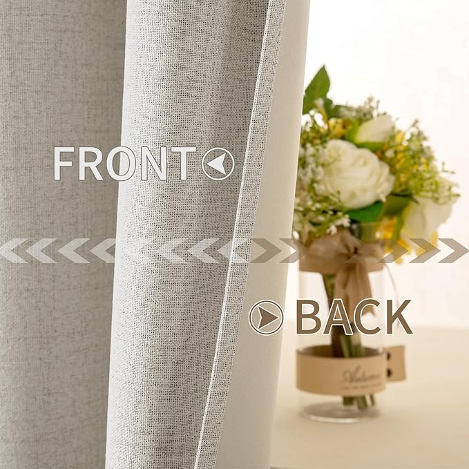 MIULEE Linen Curtains 100% Blackout for Bedroom Thermal Insulated Cobblestone Grommet Room Darkening Curtains & Drapes for Living Room Nursery 52 x 72 Inch (2 Panels)