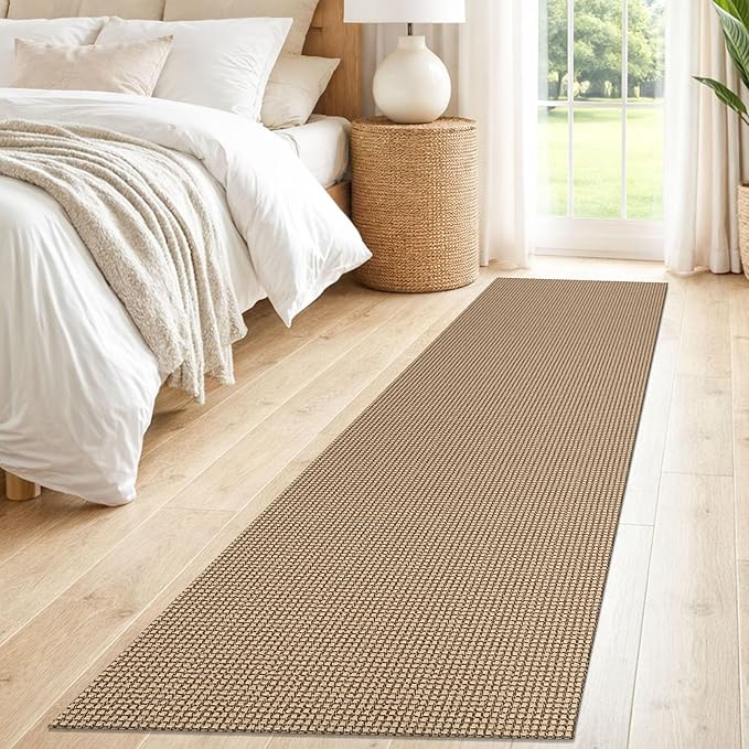 IOHOUZE Washable Runner Rug 2'x8' Rubber Backing Hallway Runner Entryway Runner Indoor, Kitchen Rugs Woven Cotton Floor Carpet for Kitchen Hall Entrance Bedroom, Tan/Brown