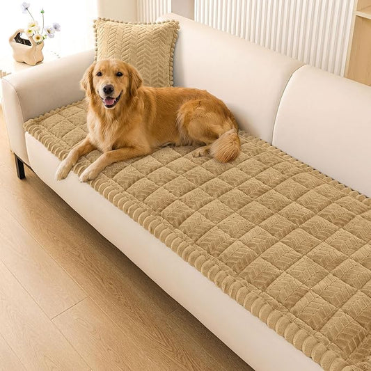 Smiry Non Slip Couch Covers for Dogs, Fuzzy Pet Couch Covers for 3 Cushion Sofa Pet Friendly, Soft Sofa Slipcovers Cushion Furniture Protector Washable (Camel, 27.6" x 82.7")