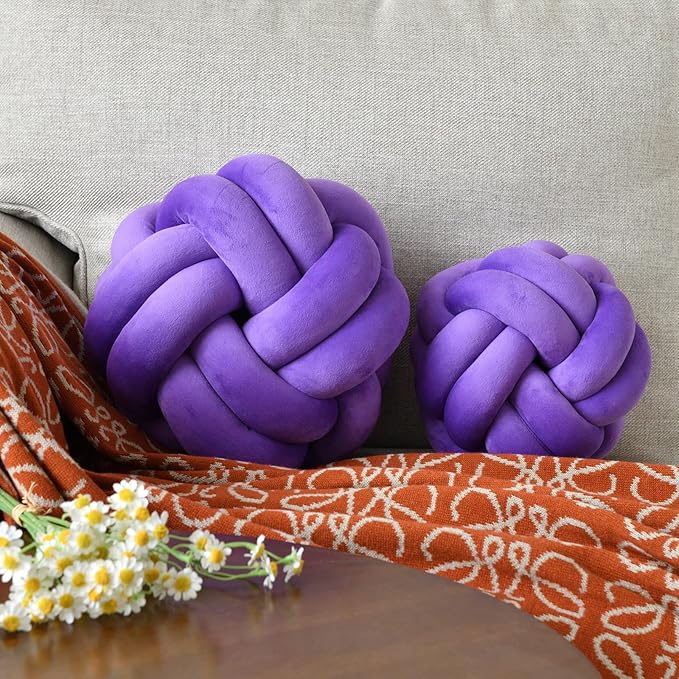 Knot Ball Pillow, Round Decorative Throw Pillows Cushion, 11 Inch Purple Soft Plush Knotted Pillows Pillow, Modern Home Throw Knot Decorative Cushion