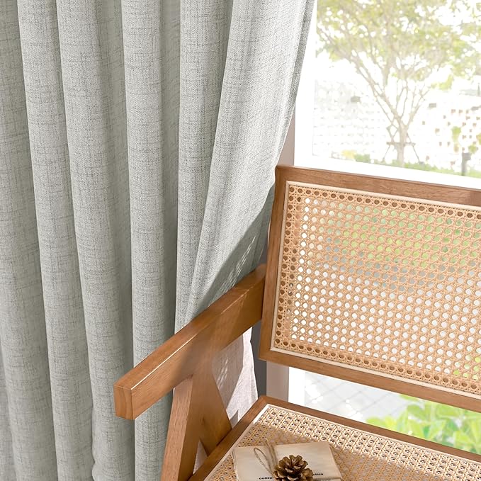 YoungsTex Light Grey Linen Curtains 63 Inches Length for Living Room, Light Filtering Bronze Grommet Textured Window Drapes for Bedroom Dining Room, 2 Panels, 42 X 63 Inch