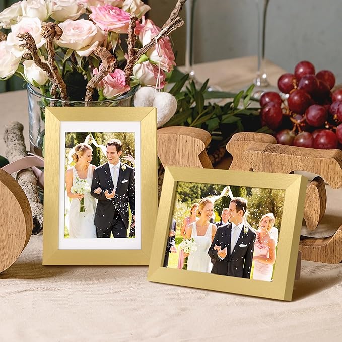 upsimples 4x6 Picture Frame, Display Pictures 3.5x5 with Mat or 4 x 6 Without, Wall Hanging Photo Frames, Gold, 1 Pack