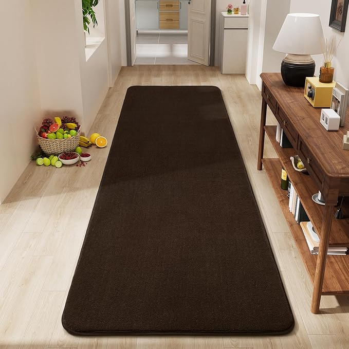Amearea Modern Soft Hallway Runner Rug, 2x6 Feet Washable Runner Rugs for Hallway, Brown Fluffy Rug Bedroom Bedside Rugs, Non Slip Memory Foam Rug Carpet for Entrance Kitchen Living Room Decor
