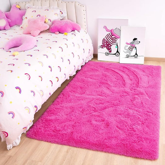 Noahas Fluffy Hot Pink Rugs for Bedroom Girls,Door Mat Indoor Entrance,2x3 Shaggy Small Non-Slip Entryway Entry Area Rugs,Soft Plush Bedside Throw Kids Carpet Home Decor