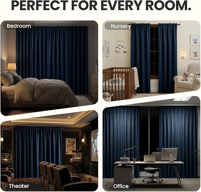 ECLIPSE Kendall Modern Blackout Thermal Rod Pocket Window Curtain for Bedroom or Living Room (1 Panel), 42" x 54", Denim