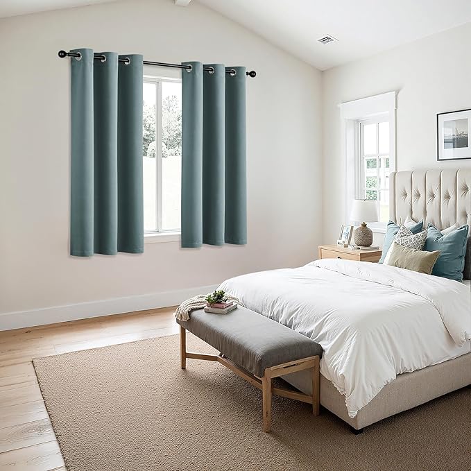 MIULEE Dusty Blue Blackout Curtains for Bedroom Living Room 63 Inches Long 2 Panels, Thermal Insulated Room Darkening Drapes Grommet Noise Reducing Light Blocking Window Treatments 40x63 Inch