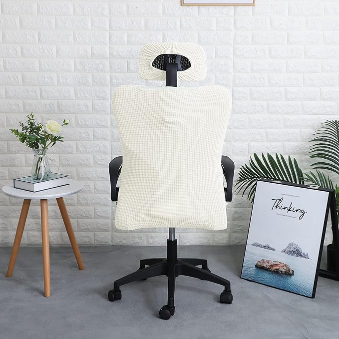 FORCHEER Ergonomic Office Chair Covers Set with Headrest Cover Water Repellent Managerial Chair Cover for Office Executive Chair，Ivory/Cream