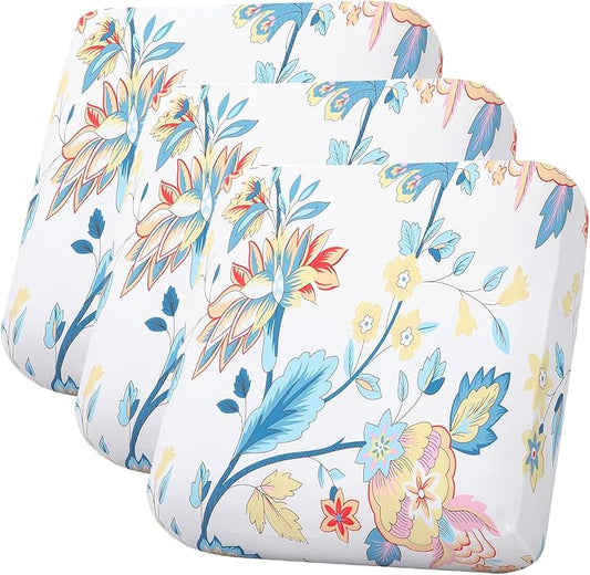 hyha Printed Couch Cushion Covers, Floral Sofa Covers Washable for 3 Cushion Couch, Stretch Pattern Outdoor Cushion Covers for Patio Furniture with Elastic Bottom(3 Packs, White Paisley)