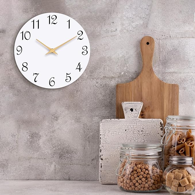 Wall Clock, 10 Inch Modern Wall Clocks Battery Operated, Silent Non Ticking Clock Decorative for Kitchen, Living Room, Bathroom, Office, Bedroom(White)