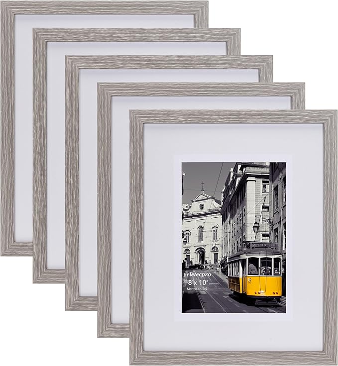 eletecpro 8x10 Picture Frames Set of 5, Picture Frame Collage Wall Decor Display 5x7 Photo with Mat or 8x10 without Mat, Home Decor Gallery Frame for Table Top or Wall Mounting, Beige
