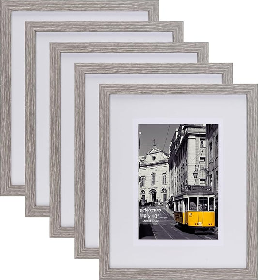 eletecpro 8x10 Picture Frames Set of 5, Picture Frame Collage Wall Decor Display 5x7 Photo with Mat or 8x10 without Mat, Home Decor Gallery Frame for Table Top or Wall Mounting, Beige