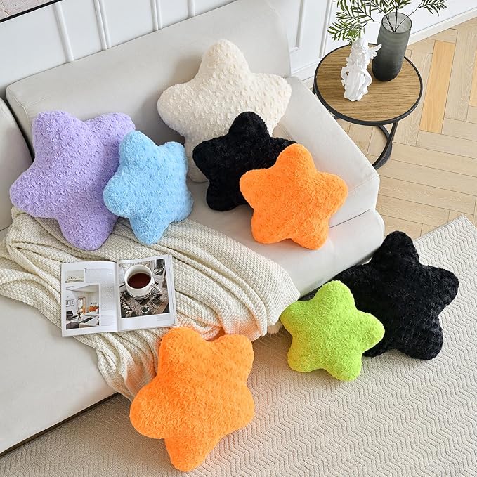 Star Pillow, 19.7" Star Shaped Plush Pillow for Couch Bed Sofa, Cute Decorative Throw Pillows with Soft Faux Fur Room Decor for Bedroom Living Room (Blue)