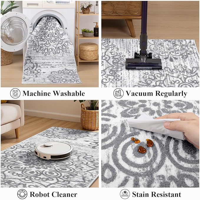 HEBE Hallway Runner Rug 3'x8' Washable Vintage Distressed Area Rugs Non Slip Laundry Rug Runner Boho Floor Carpet Runners for Hallways Entryway Laundry Room Kitchen Bathroom