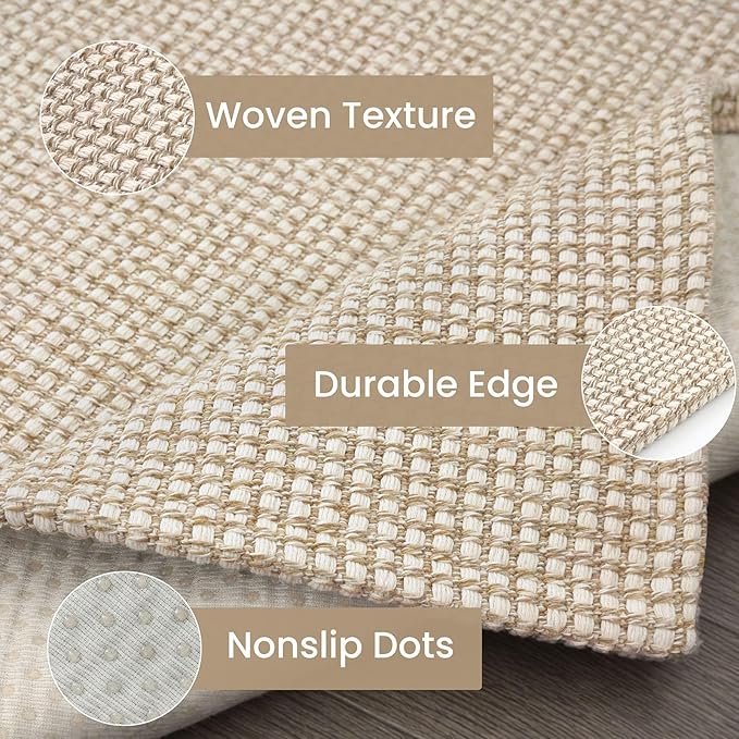 IOHOUZE Washable Area Rug 3x5 Non Slip Rubber Backed Woven Rugs for Entryway Rugs Indoor Outdoor Doormat Throw Rug Floor Carpet for Entrance Kitchen Front Door, Beige/Khaki