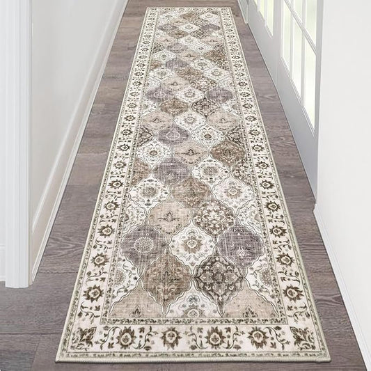 HEBE Hallway Runner Rug 2'x8' Washable Vintage Distressed Area Rugs Non Slip Laundry Rug Runner Boho Floor Carpet Runners for Hallways Entryway Laundry Room Kitchen Bathroom