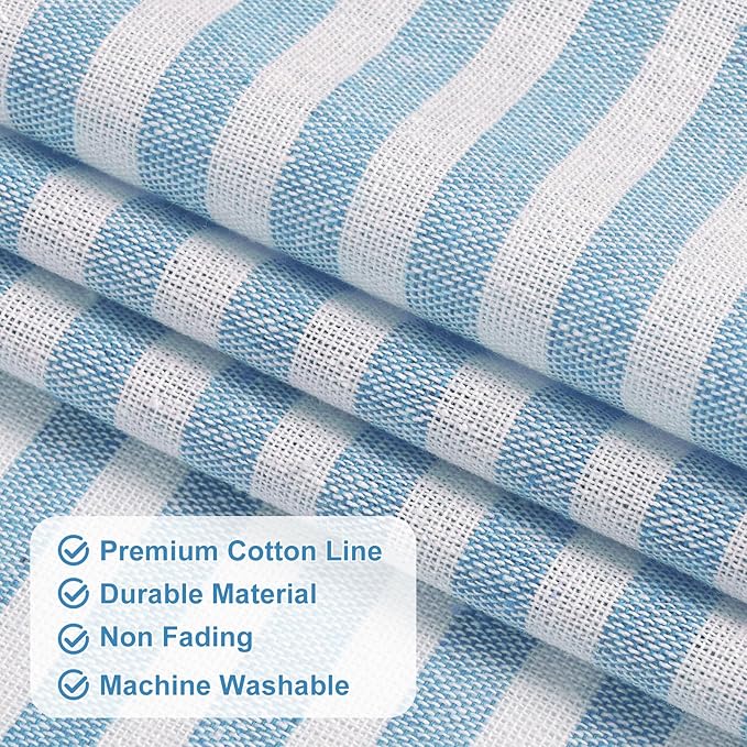 ASPMIZ Farmhouse Cotton Linen Valances for Windows, Blue Striped Kitchen Curtains Valances with Rustic Buttons, Boho Window Valance for Living Room, Valance Curtains for Bathroom, 52 x 18 Inches