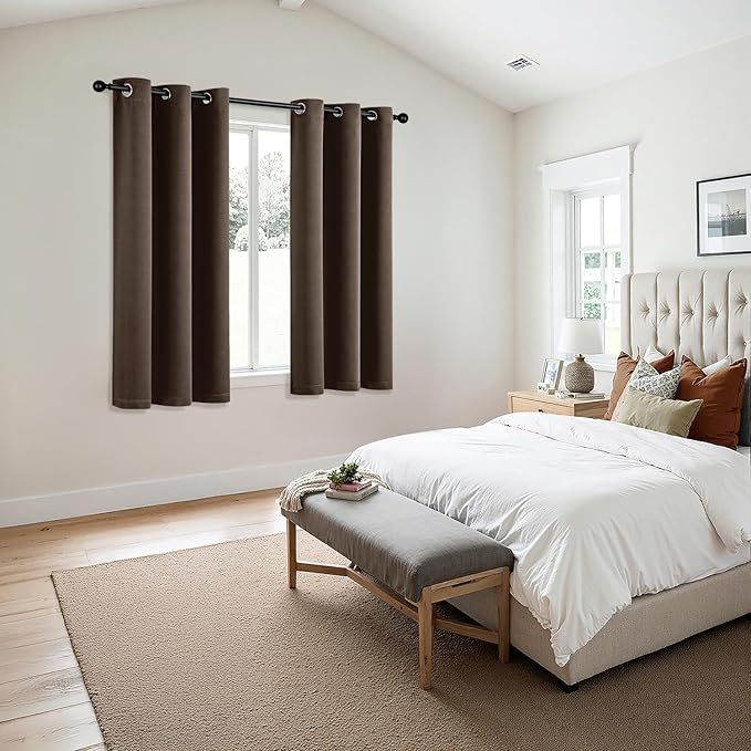 MIULEE Chocolate Brown Blackout Curtains for Bedroom Living Room 45 Inches Long 2 Panels, Thermal Insulated Room Darkening Drapes Grommet Noise Reducing Light Blocking Window Treatments 40x45 Inch