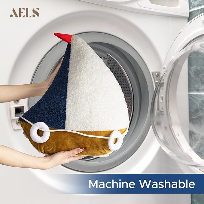 AELS Sailboat & Lifebuoy Nautical Throw Pillows Set of 2, Coastal Decor for Beach Enthusiasts Beach House, Ideal for Sofa Couch Living Room Bedroom and Nursery, Navy Blue and White