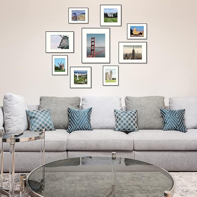 Golden State Art, Gallery Wall Frame Set of 6 - Black 16x20 Aluminum Photo Frames with Mat for 11x14 Pictures - 16 x 20 inch Metal Frame with Real Glass Cover - Elegant Home or Office Decor