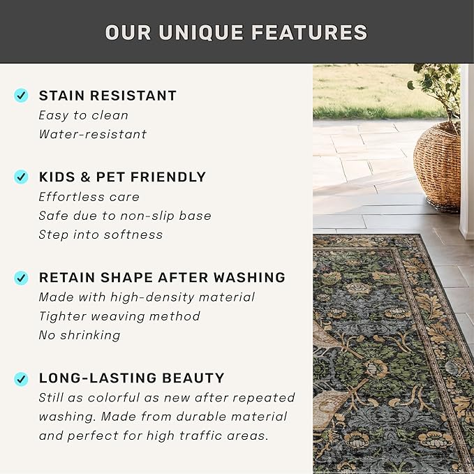Extra Long Runner Rugs for Hallways - Farmhouse 2x10 Runners for Kitchen Laundry Room Hall Way, Washable Non Slip Low Pile Forest Animal Rugs