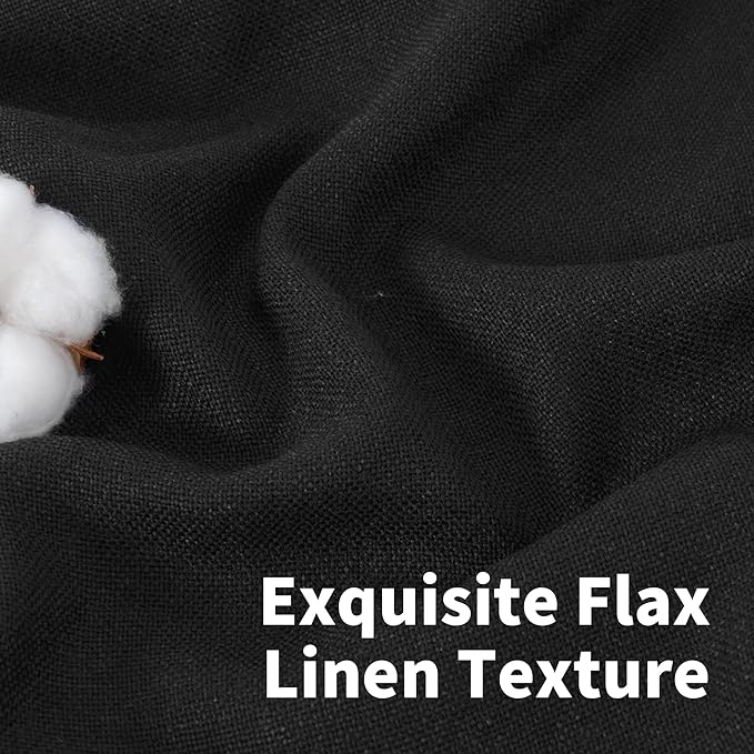 YoungsTex Black Linen Curtains 63 inch Length 2 Panels for Short Windows Bronze Grommet Drapes Light Filtering for Bedroom Living Room Gothic Decorative, 52 X 63 Inch