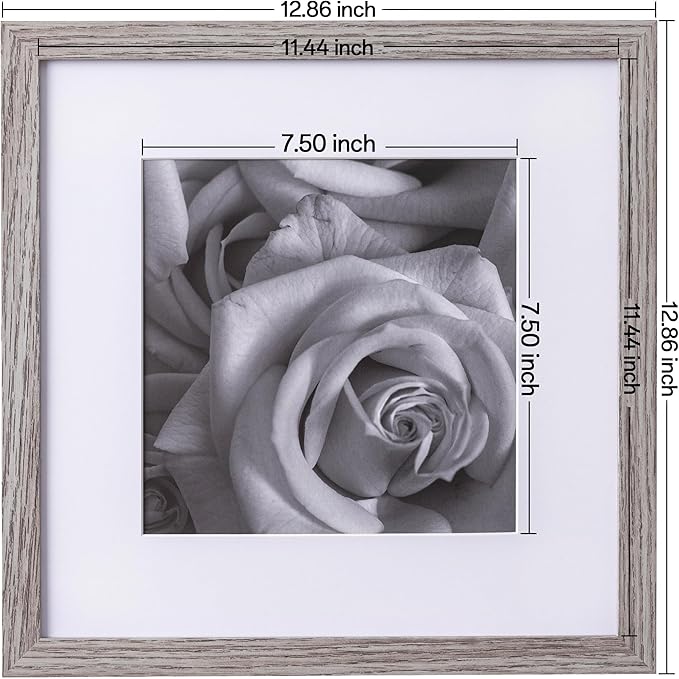 eletecpro 12x12 Picture Frames Set of 9 with Mat for 8x8 Photos or without Mat for 12x12, Square Gallery Wall Decor Collage for Picture Display, Grey Frame Set for Wall Hanging