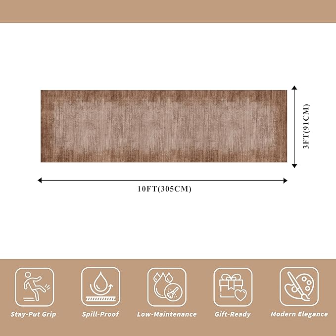 3x10 ft Hallway Runner Rug – Non-Slip Washable Solid Long Carpet Runner for Kitchen, Indoor Entryway & Bathroom, Modern Neutral Low Pile Wide Floor Mat (Warm Taupe,3x10)