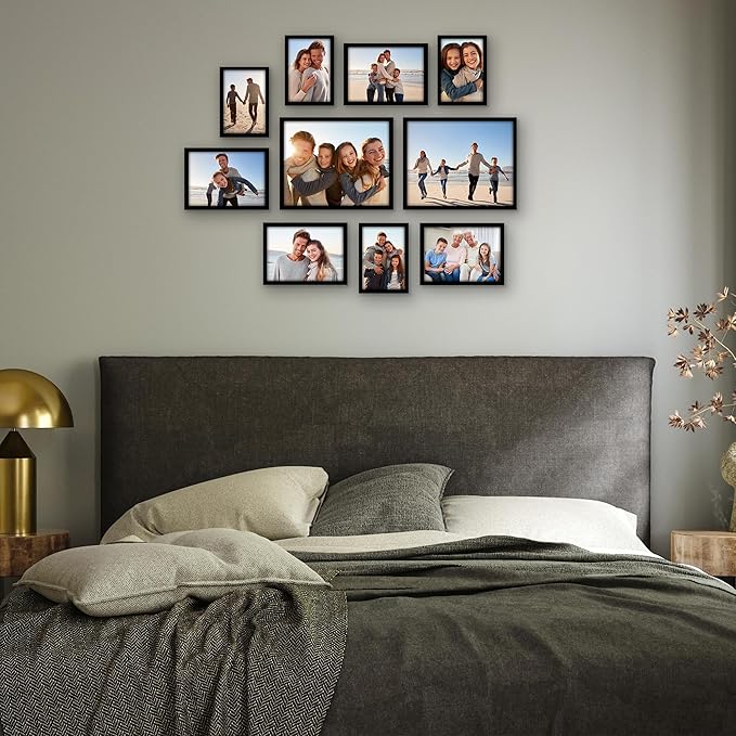 Americanflat Set of 10 Picture Frames with Shatter-Resistant Glass - Gallery Wall Frame Set with Two 8x10, Four 5x7 and Four 4x6 Frames - Streamline Collection - Black