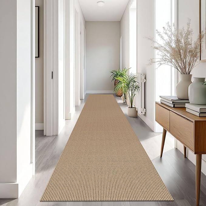 IOHOUZE Washable Exrea Long Hallway Runner Rug 2.6x16 Rubber Backed Kitchen Runner Entryway Runner Indoor, Woven Rugs Floor Carpet for Kitchen Hall Entryway Stair, Orange/Tan/Brown