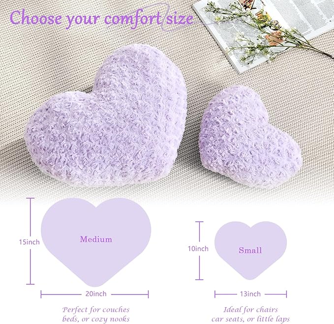 Heart Pillow Purple Throw Pillows, Soft Fluffy Decorative Pillows for Bed Couch Chair, Cute Heart Shaped Room Decor Gifts for Valentine Anniversary Birthday Mothers Christmas (Small, 13"x10")