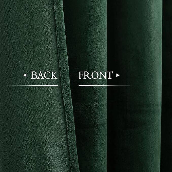 StangH 62 inches Wide Velvet Curtains -Thick Grommet Door Curtains Privacy Protection for Wardrobe/Closet Luxury Window Drapes Thermal Insulated for Porch/Patio, Dark Green, W62 x L90, 2 Panels