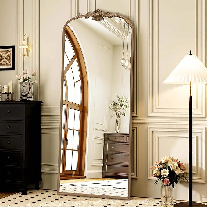 Besdomus Vintage Mirror Full Length: 21"x56" Gold Arched Full Body Mirror - Floor Antique Baroque Traditional Ornate for Entryway/Cloakroom/Bedroom/Living Room - Home Decor for Fashion-Conscious