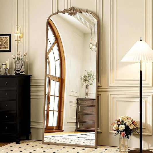 Besdomus Vintage Mirror Full Length: 21"x56" Gold Arched Full Body Mirror - Floor Antique Baroque Traditional Ornate for Entryway/Cloakroom/Bedroom/Living Room - Home Decor for Fashion-Conscious