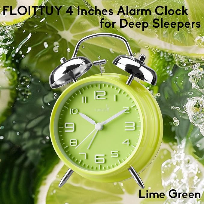 FLOITTUY (Loud Alarm for Deep Sleepers 4'' Twin Bell Alarm Clock, Stereo Digital Dial Alarm Clock with Backlight for Bedroom and Home Decoration(Lime Green) - Image 2