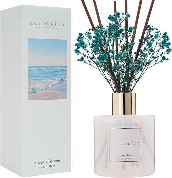 COCORR??NA Reed Diffuser - Ocean Breeze Scented Diffuser with 8 Sticks Home Fragrance Reed Diffuser for Bathroom Shelf Decor