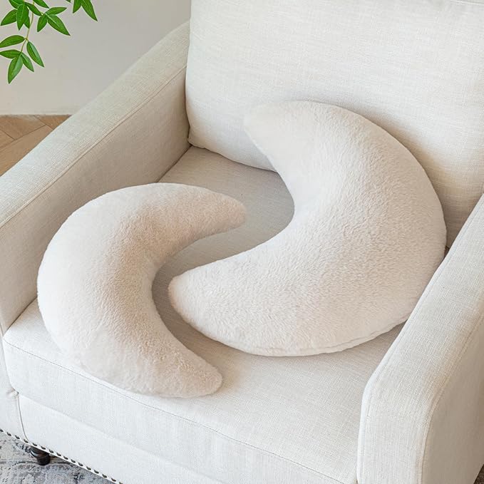 Moon Pillow, Decorative Throw Pillows with Soft Faux Rabbit for Bed Couch, Moon Shaped Pillows Plush Floor Cushions Room Decor Pillow for Sofa Bedroom Living Room