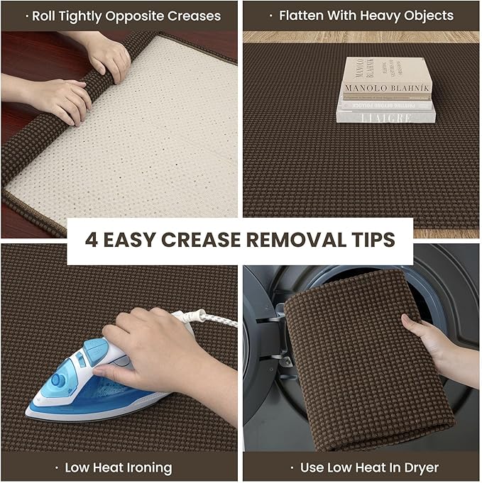 IOHOUZE Washable Runner Rug 2x5 Non Slip Runners for Hallways Entryway Runner Indoor, Kitchen Throw Rug Woven Cotton Floor Carpet for Hall Entrance Bedroom, Brown