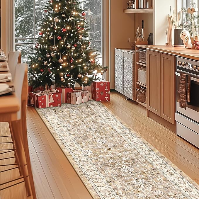 LOKHOM Washable Runner Rug, 2x12 Non-Slip Vintage Hallway Runner Rugs with Rubber Backing, Boho Soft Stain Resistant Distressed Kitchen Rugs Floor Carpet Runner for Hallway Entryway Laundry Bedroom
